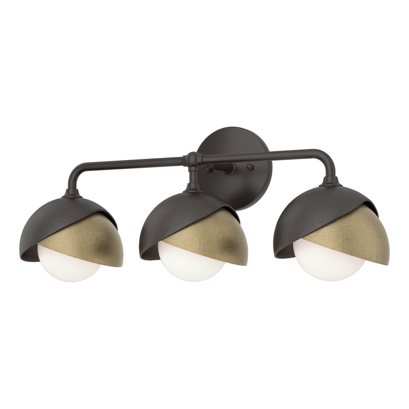 Brooklyn 3-Light Double Shade Bath Sconce Oil Rubbed Bronze Soft Gold