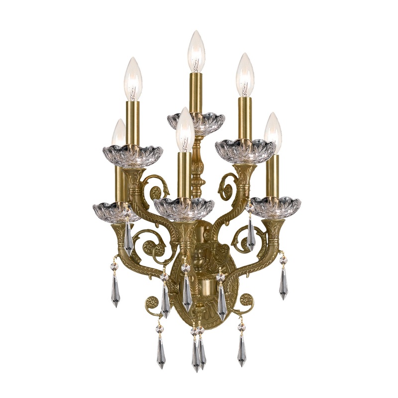 Crystorama 5176-AG-CL-MWP Cast Brass Wall Mount Six Light Wall Mount Aged Brass (Discontinued)