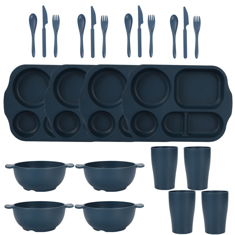 Dark Blue Durable Eco-Friendly Wheat Straw Dinnerware Set – 24 Pieces with Plates, Bowls, Cups & Cutlery