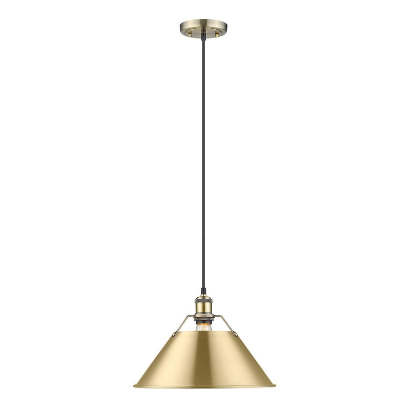 One Light Pendant from the Orwell Collection in Aged Brass Finish by Golden