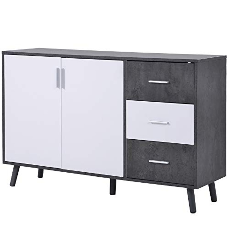 Q-HL Comodino Credenze Multifunzione Armadio per Armadietto per Camera da Letto Soggiorno Corridoio con Scaffali E Cassetti – Bianco + Grigio