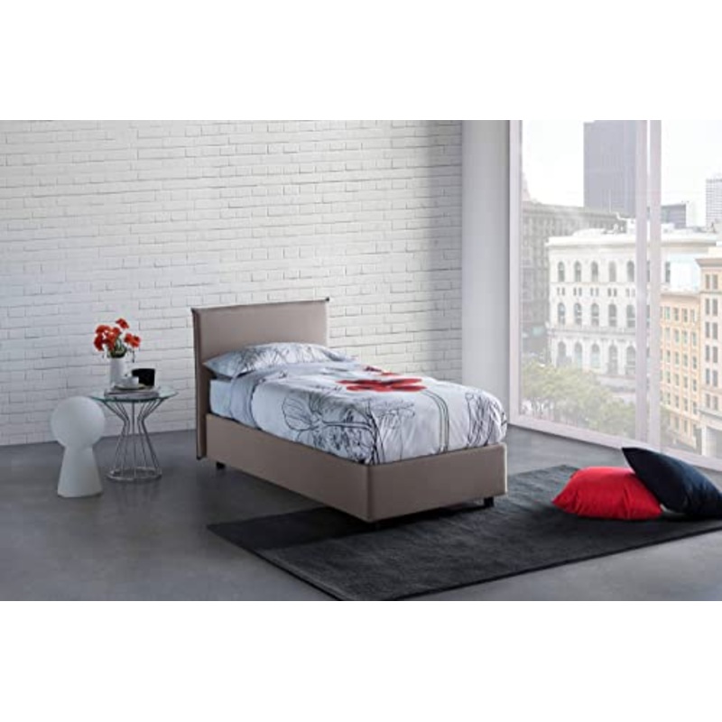 Talamo Italia Letto contenitore Singolo Anna, Made in Italy, Letto con rivestimento in tessuto, Apertura frontale, adatto per materasso cm 80×190, Tortora