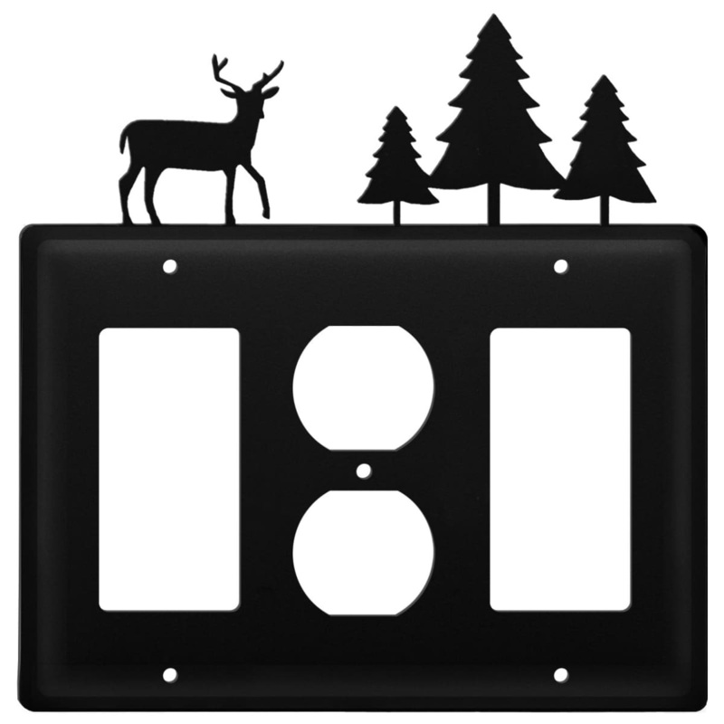 Village Wrought Iron EGOG-203 Triple Deer & Pine Trees Single GFI Outlet and GFI Cover CUSTOM Product