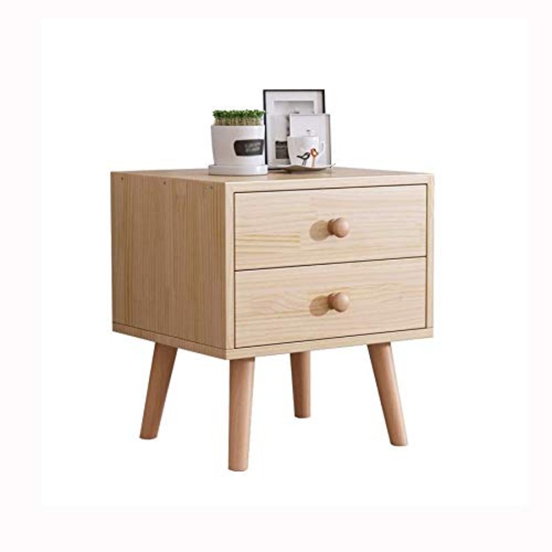 WALNUTA Comodino in Legno massello Credenza nordica, Camera da Letto Piccolo Appartamento casa Contenitore Doppio cassetto Comodino
