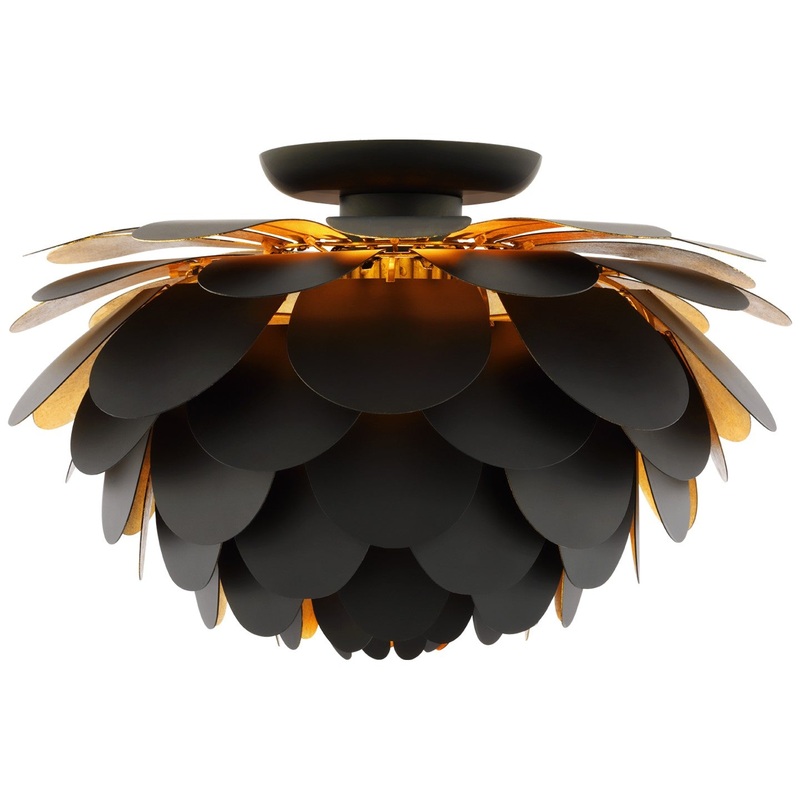 LED Flush Mount from the Cynara Collection in Matte Black And Gild Finish by Visual Comfort Signature