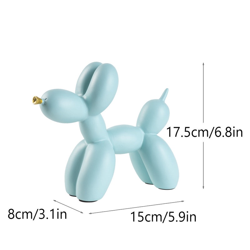 Light Blue Modern Resin Balloon Dog Sculpture – Playful Art Figurine with Golden Snout Accent