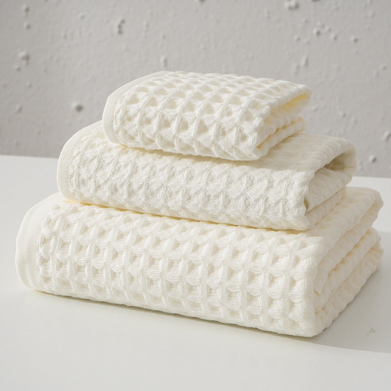 Luxurious 100% Cotton Waffle Weave Towel Set – 3-Piece Absorbent, Quick-Drying & Soft(White)
