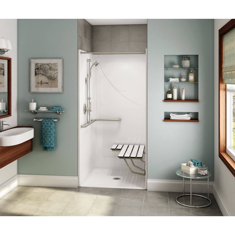 MAAX 106069-000-002-123 OPS-3636-RS – Complete Accessibility Package AcrylX Alcove Center Drain One-Piece Shower in White