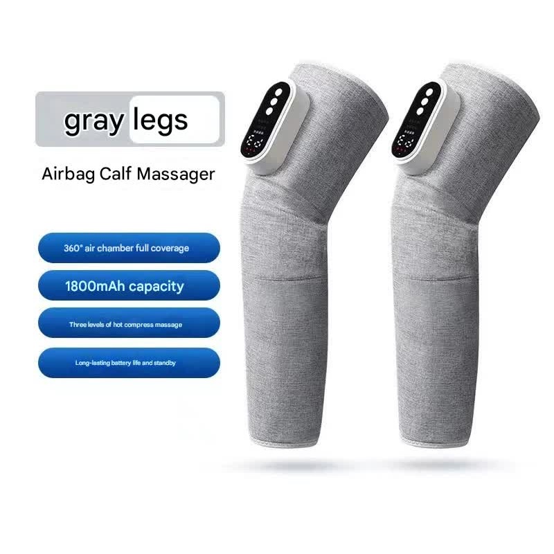 Rechargeable Air Compression Leg Massager with Heat Therapy for Knee & Calf Relief(grey-Double)