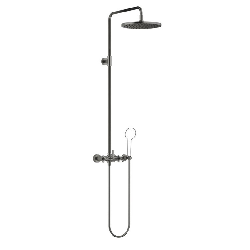 Shower Set TARA Exposed with Mixer Less Handshower 3 Cross/Lever Brushed Dark Platinum 1.8 Gallons per Minute