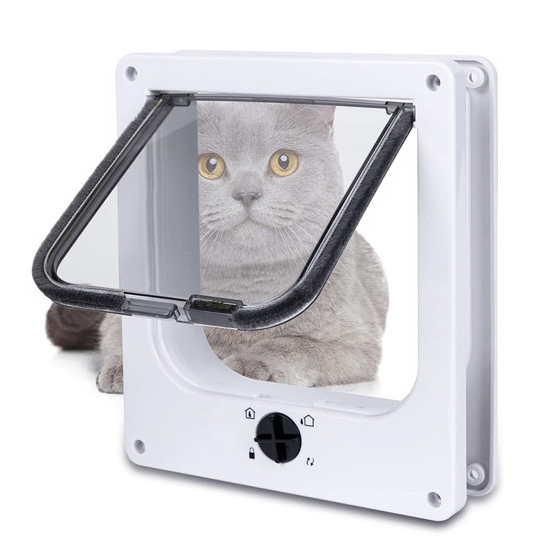 Size M White 4-Way Locking Pet Flap Door for Cats and Small Dogs – Weatherproof Magnetic Cat Door