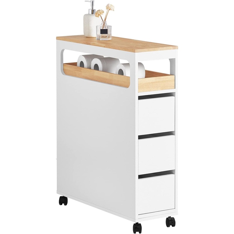 Storage Cart Narrow Cabinet Wheels Tray Drawers