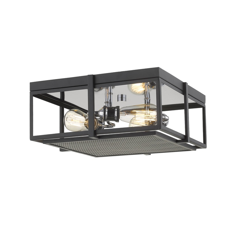 Three Light Flush Mount from the Halcyon Collection in Matte Black / Chrome Finish by Z-Lite