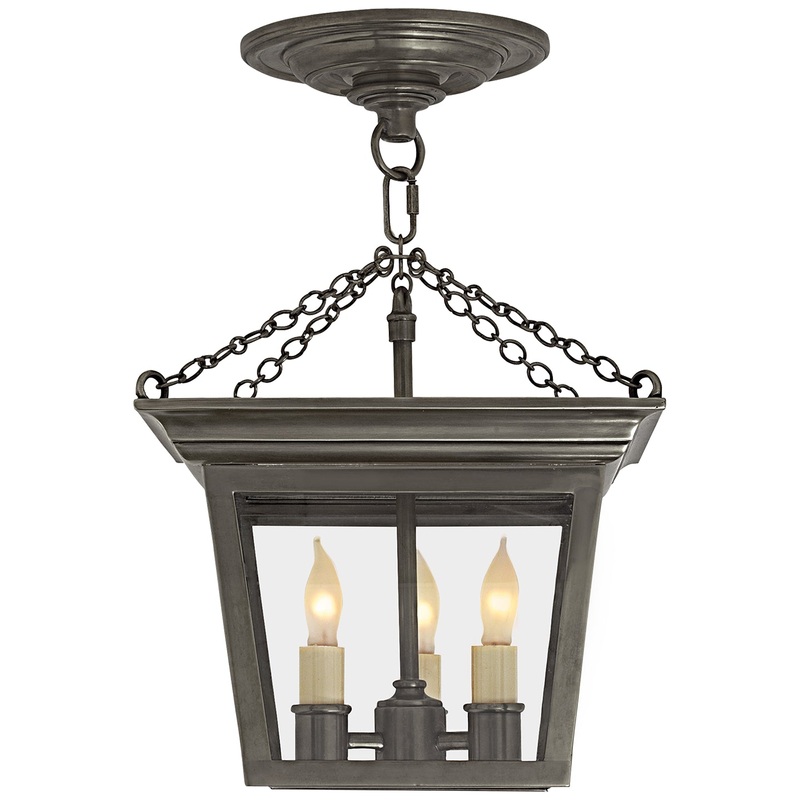 Three Light Semi-Flush Mount from the Semi Flush Cornice Collection in Bronze Finish by Visual Comfort Signature