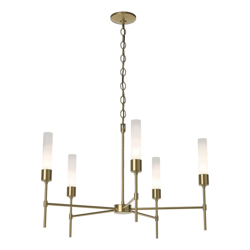 Vela 5-Arm Chandelier Modern Brass Frosted Glass (FD)