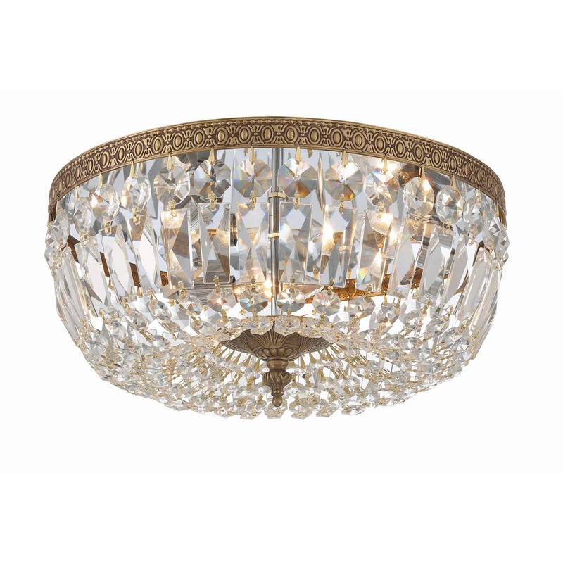 Crystorama 714-OB-CL-SAQ Ceiling Mount Three Light Flush Mount Olde Brass