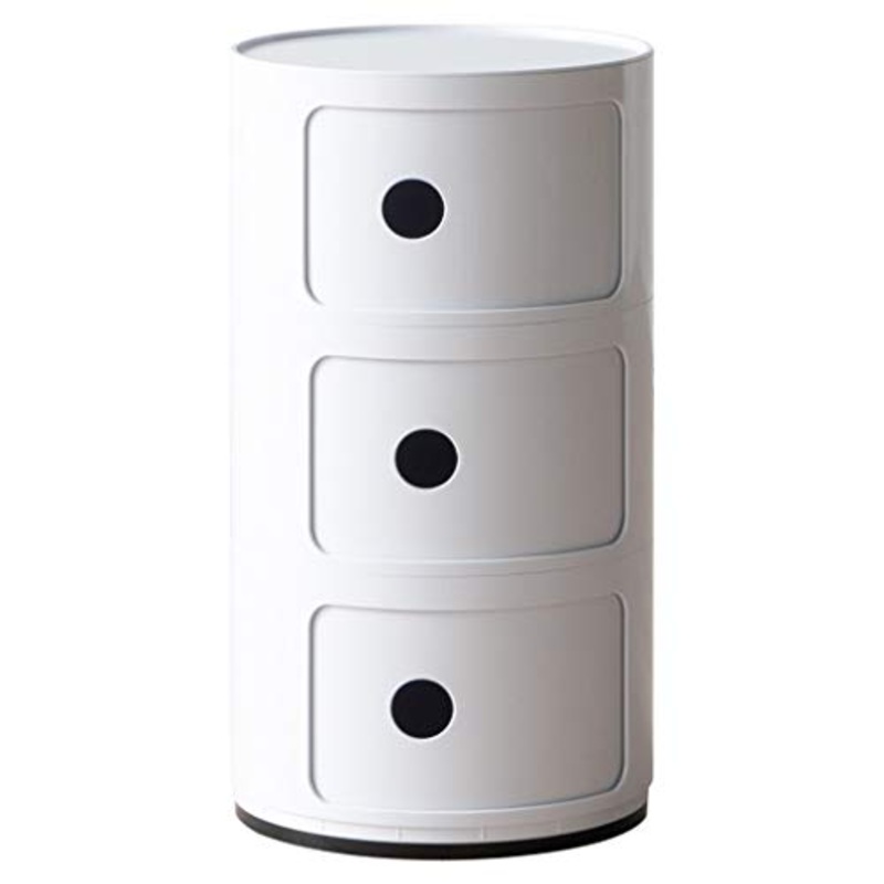 LICHUAN comodini nordico comodini, comodino rotondo a 3 ripiani in plastica, comodino modulare con anta scorrevole, comodino per camera da letto, bagno, ufficio, facile da montare