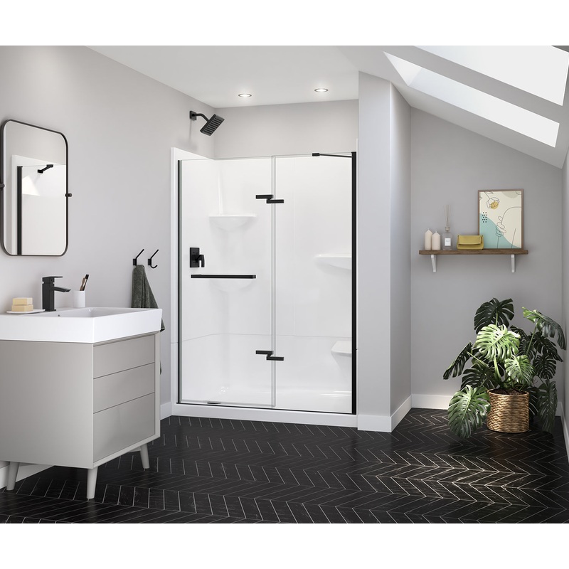 MAAX 139579-900-340-000 Reveal Sleek 71 51 -54  x 71  in. 8mm Pivot Shower Door for Alcove Installation with Clear glass in Matte Black