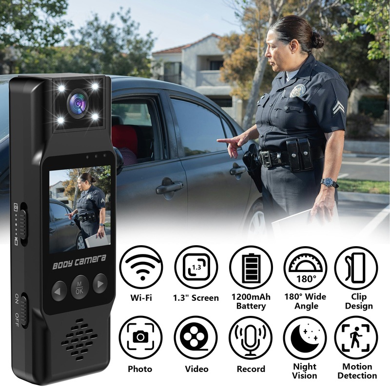 Mini Body Camera with 180 Rotatable Lens, Night Vision & Motion Detection – 1.3 Screen 1200mAh Battery(black+128G)”