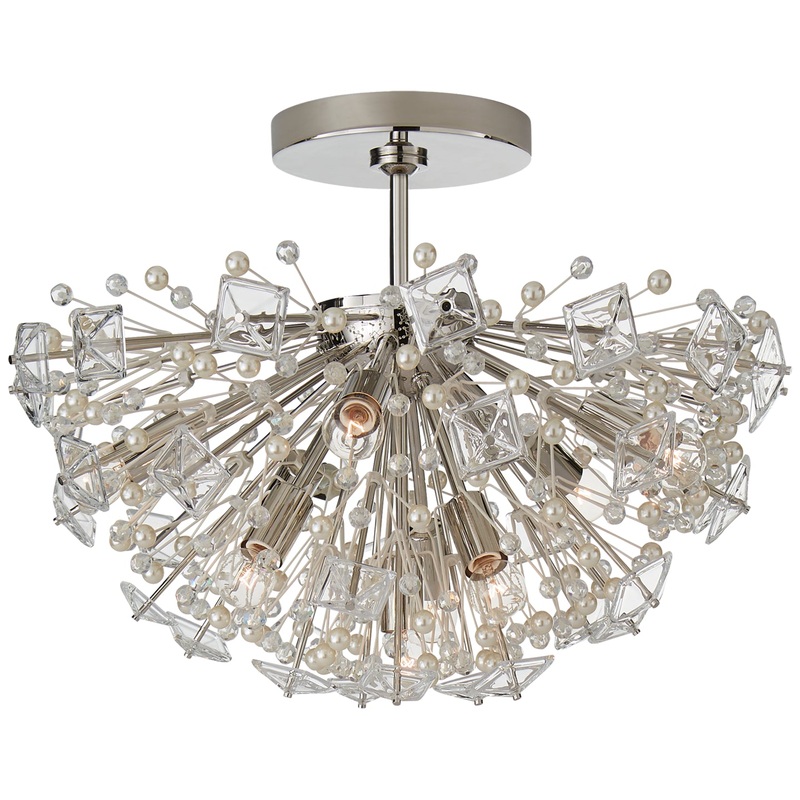Nine Light Semi Flush Mount from the Dickinson Collection in Polished Nickel Finish by Visual Comfort Signature