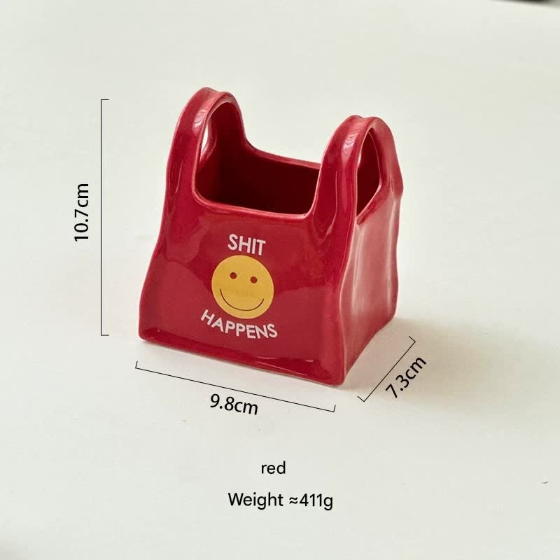 Red Ceramic Desktop Organizer – Cute Hand Shaped Pencil Holder and Makeup Brush Storage for Home and Office