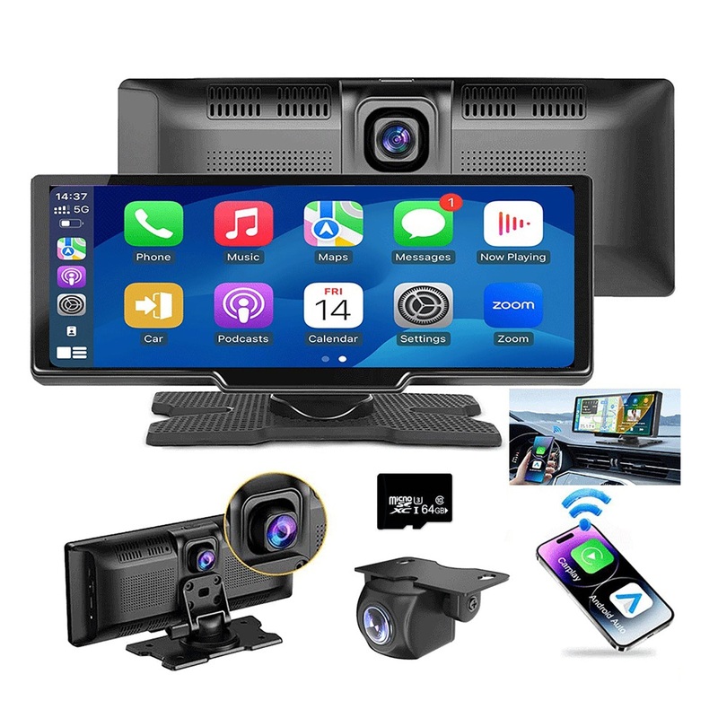 10.26″ Wireless Apple Android Carplay Dual Dash Cam Front Rear Camera with 64G Card