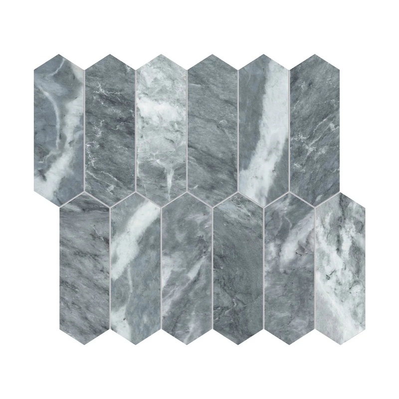 2″ x 6″ Aqua Intenso Picket Brushed Marble Mosaic 1 Sheet = .87 Sqft 2″ x 6″