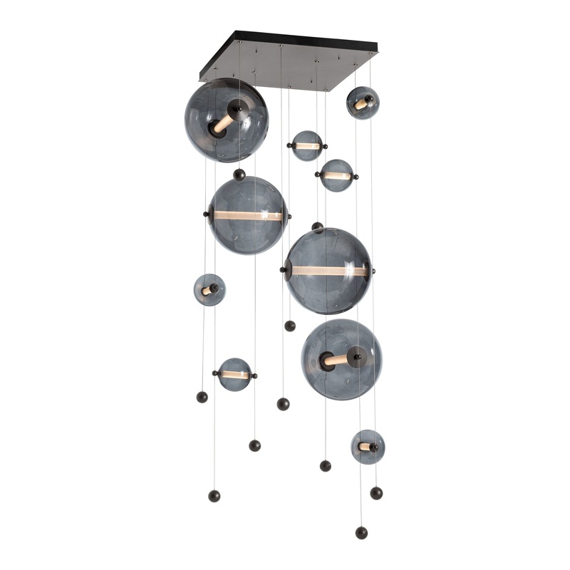 Abacus 10-Light Square LED Pendant Dark Smoke Cool Grey Glass (YL)