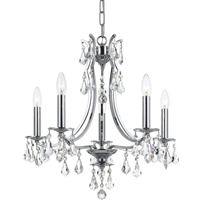Crystorama 5935-CH-CL-MWP Cedar Five Light Mini Chandelier Polished Chrome