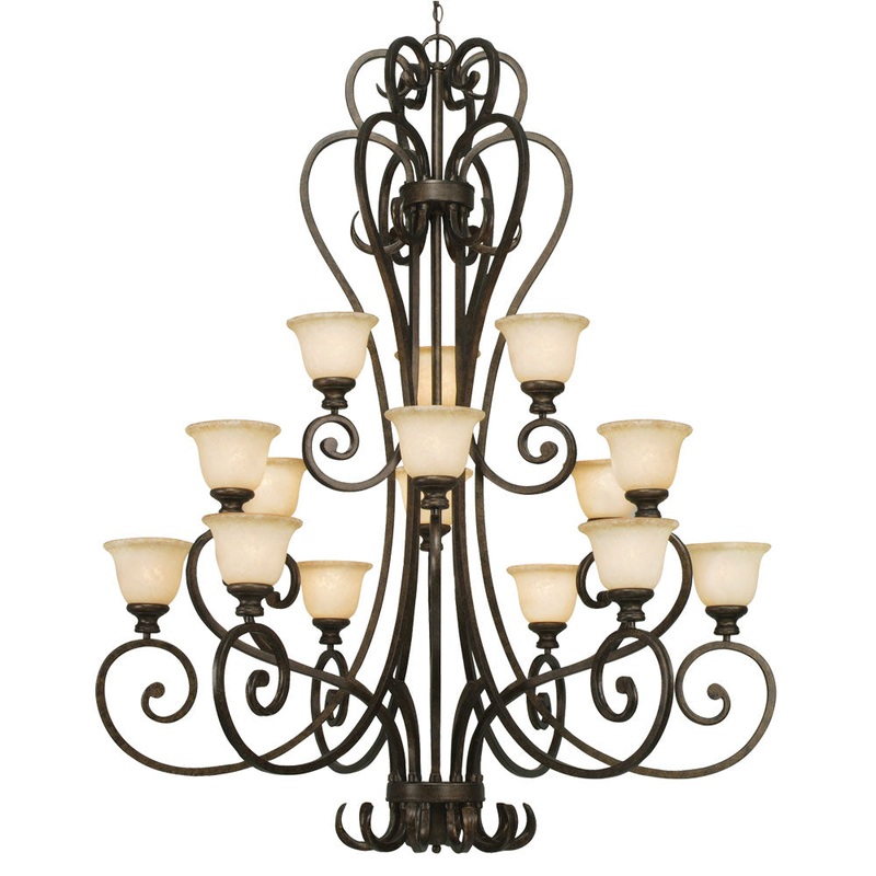 Heartwood 3 Tier – 15 Light Chandelier in Burnt Sienna with Tea Stone Glass