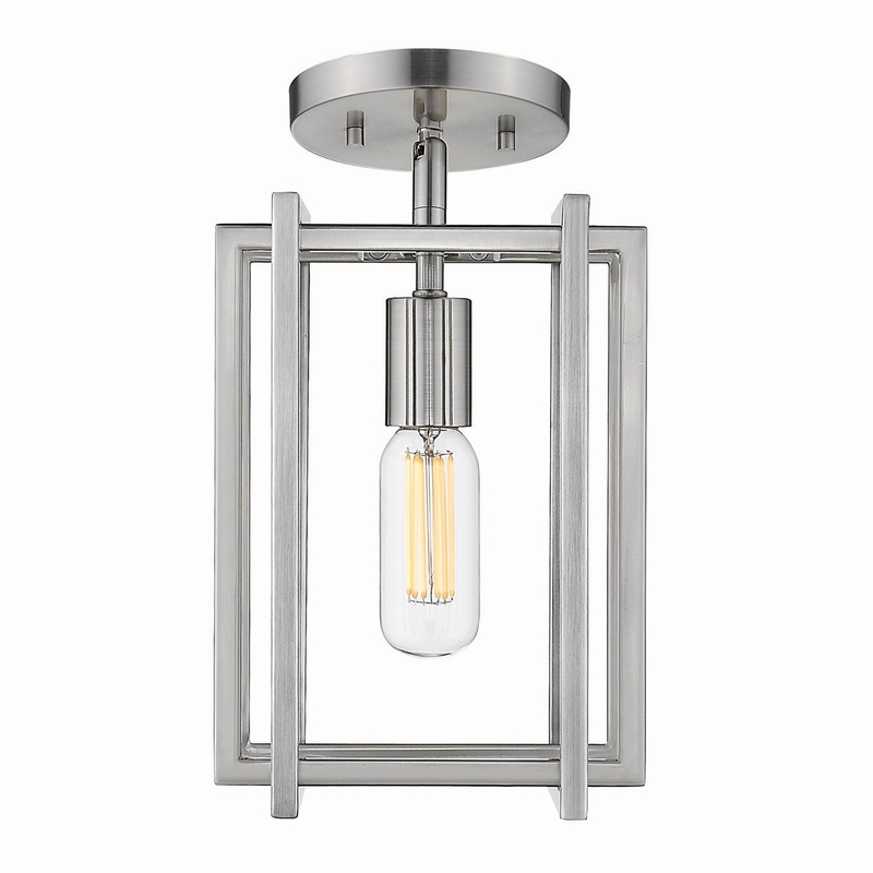 One Light Semi-Flush Mount from the Tribeca PW Collection in Pewter Finish by Golden