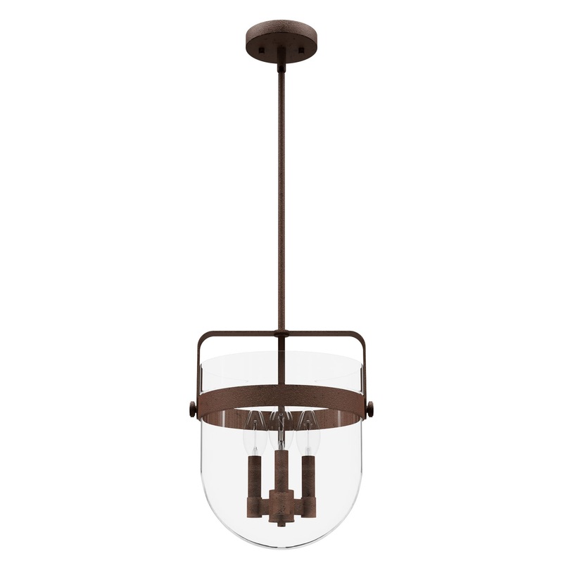 Three Light Pendant from the Karloff Collection in Textured Rust Finish by Hunter