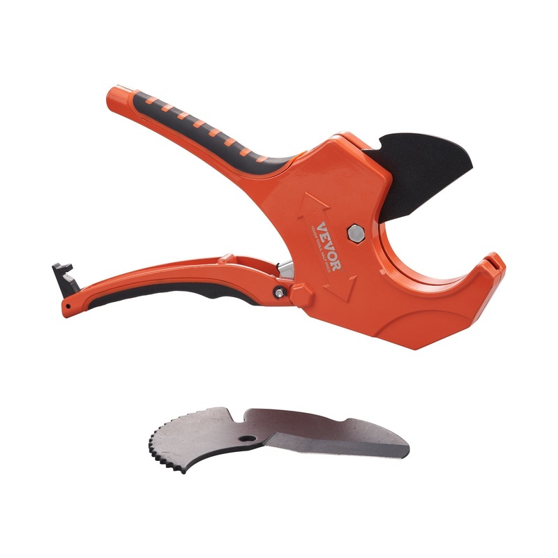 VEVOR PVC Pipe Cutter, 0-2-1/2″ O.D. Ratcheting PVC Pipe Cutter, Heavy Duty Tube Cutting Tool with Spare SK5 Blade for PVC, CPVC, PP-R, PEX, PE, Rubber Hoses