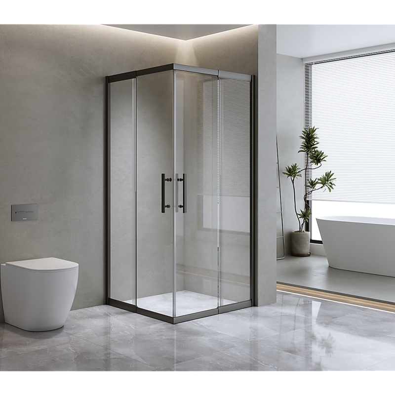 Adjustable 900x1100mm Double Sliding Door Glass Shower Screen in Black