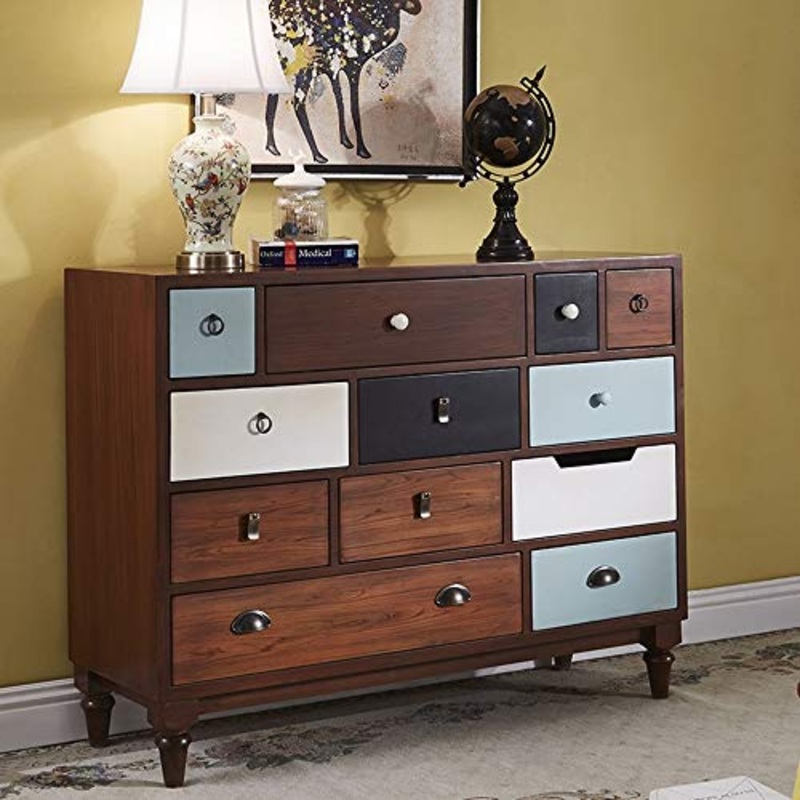 Heqianqian Cassettiera A Credenza Massiccio Cassetti Legno Dipinto Armadietti Paese Cassetti Sei cassetti mobili for Soggiorno Mobili per Camera da Letto (Color : Brown, Size : 120x40x91.5cm)