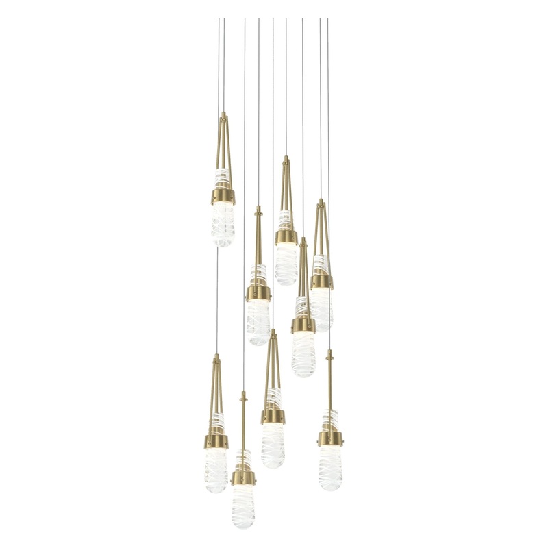 Link 9-Light Blown Glass Pendant Modern Brass Clear Glass with White Threading (YJ)