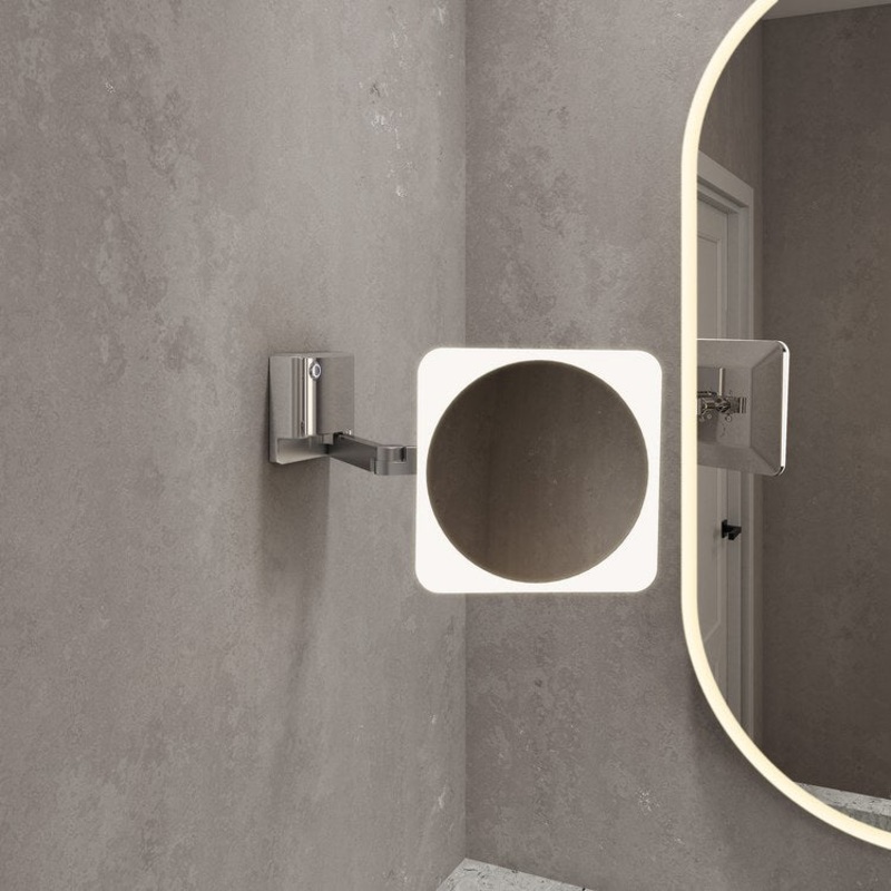 Mirror Vizo 8 Inch Chrome Wall Mount LED Makeup with Square Frame Round