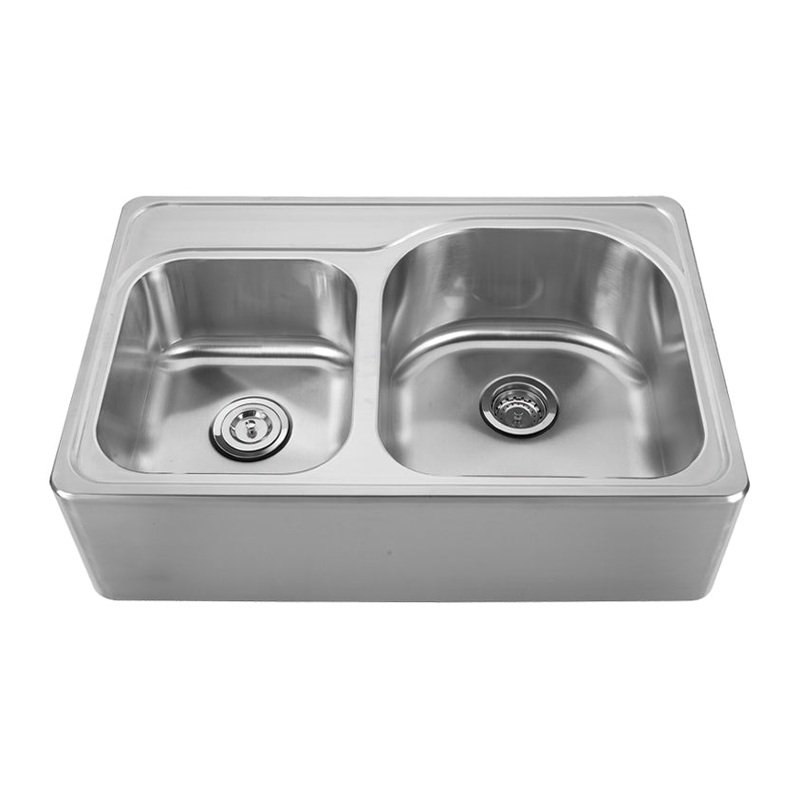 Noah’s Collection Brushed Stainless Steel Double Bowl Drop-in Sink with a Seamless Customized Front Apron