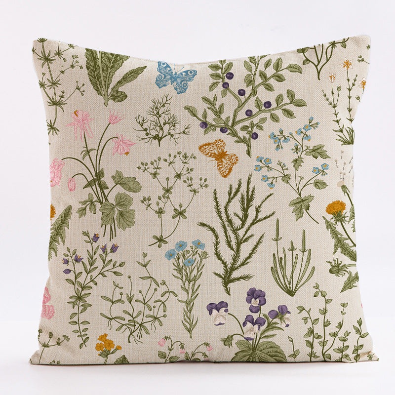 Style 2 Wildflower Linen Pillow Cover – Botanical Print Cushion Case (One pair: 45x45cm)