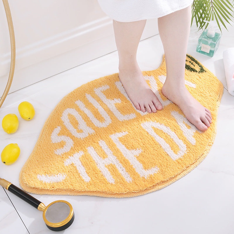 Super Absorbent Microfiber Bath Mat – Non-Slip TPR Backing, Machine Washable, Fun Fruit Designs(Yellow lemon 46*76cm)