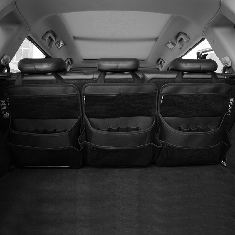 3 Pcs Black Premium Car Back Seat & Trunk Organizer – Multi-Pocket Hanging Storage Bag
