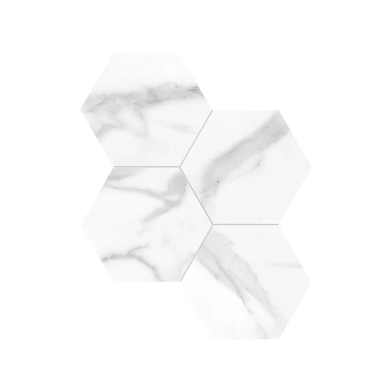 6″ Hexagon La Marca Statuario Polished & Rectified Porcelain Mosaic – 1 Sheet = .797 ” Nuovo
