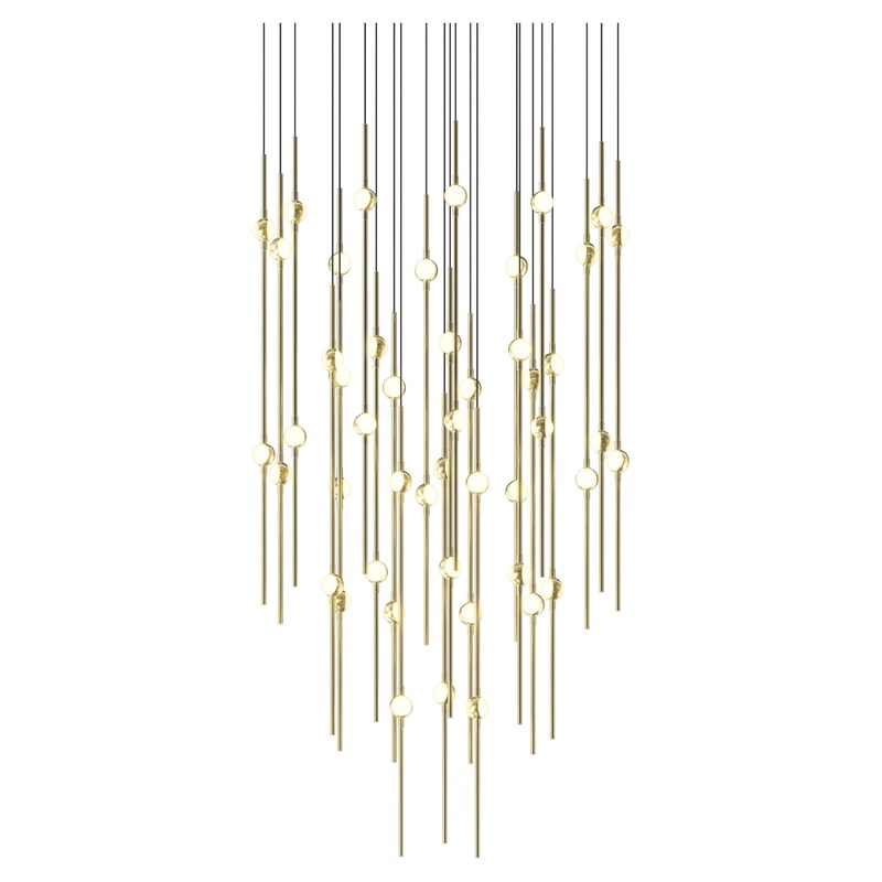Aries 25″ Round LED Pendant Satin Brass with White Optical Acrylic 3000K 10′ Adjustable Cord