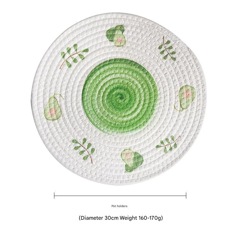 (Avocado) Cotton Rope Woven Placemats – Set of 3, 30cm Diameter Heat Resistant Kitchen Decor