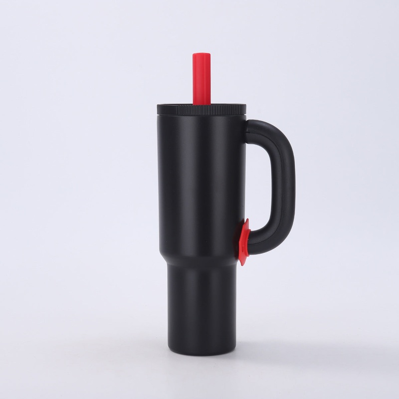 Black 40oz Macron Stainless Steel Insulated Tumbler with Handle and Straw – 14.8 x 10.5 x 28 cm Large Capacity Car-Friendly Travel Mug