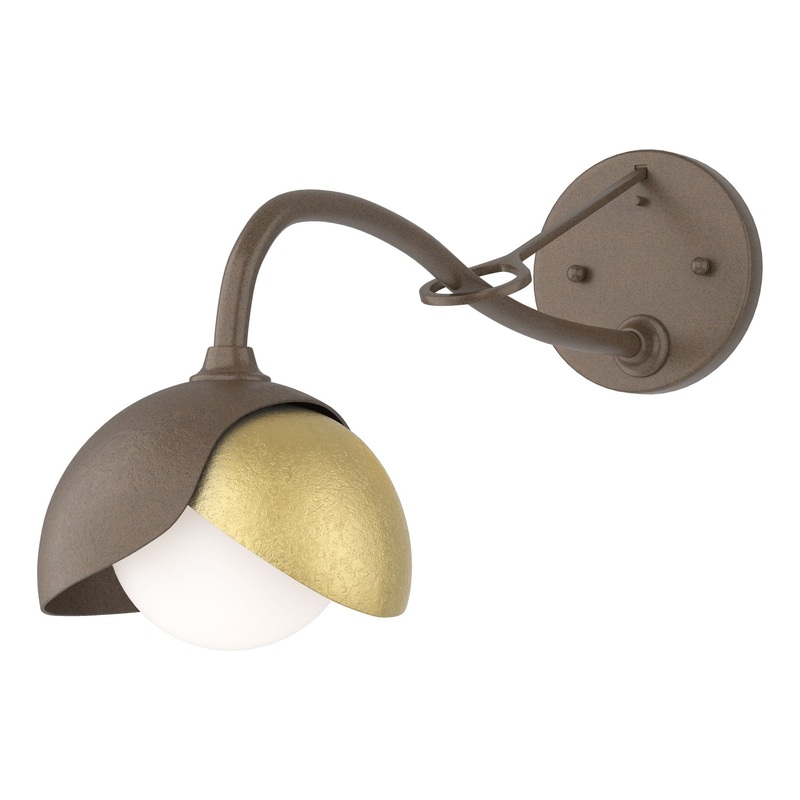 Brooklyn 1-Light Double Shade Long-Arm Sconce Bronze Modern Brass