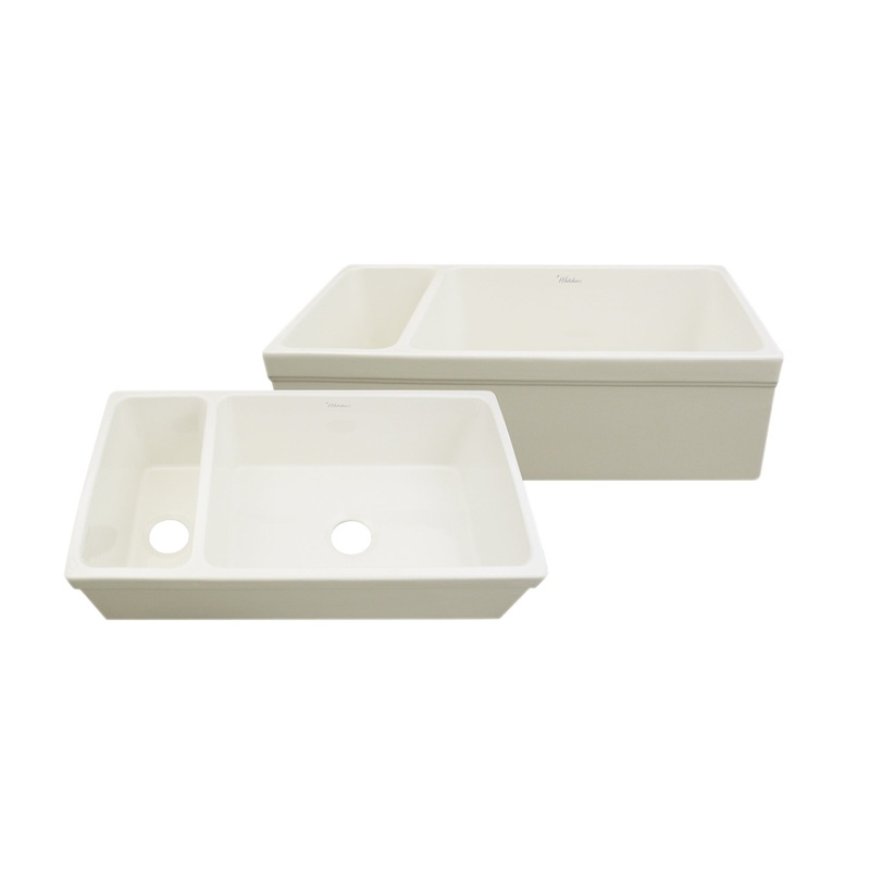 Farmhaus Fireclay Quatro Alcove Large Reversible Sink and Small Bowl with Decorative 2 ” Lip on Both Sides