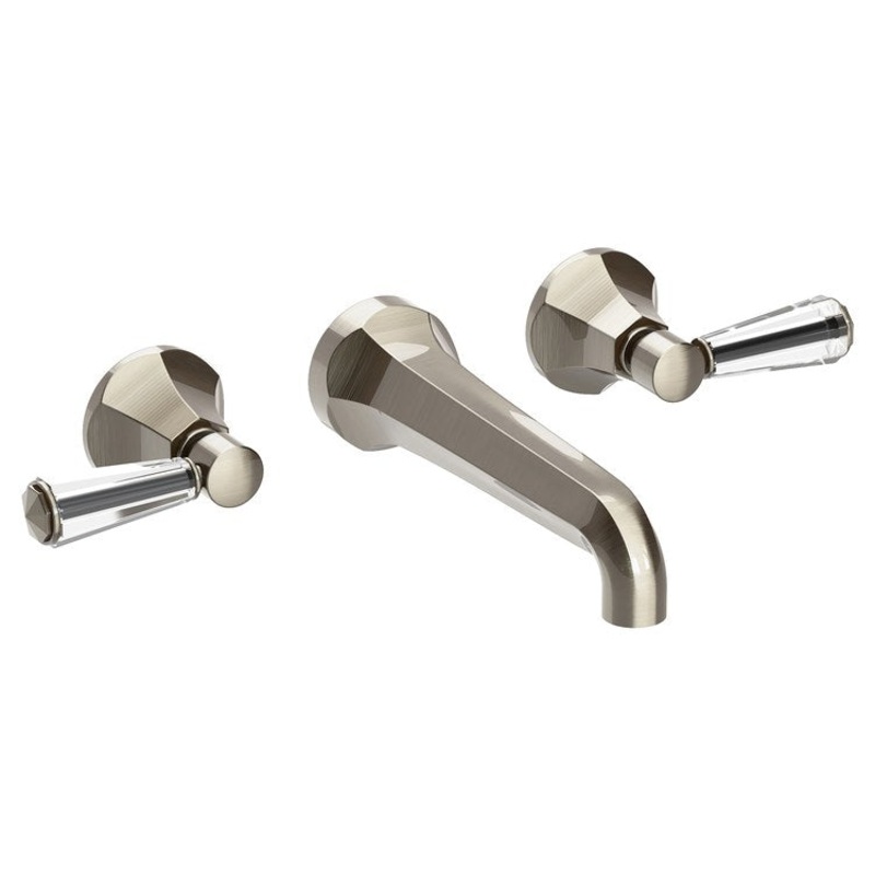 Lavatory Faucet Metropole Wall Mount 8 Inch Spread 2 Lever ADA WaterSense Antique Nickel 1.2 Gallons Per Minute Brass/Crystal Less Drain Spout Reach 7-1/2 Inch