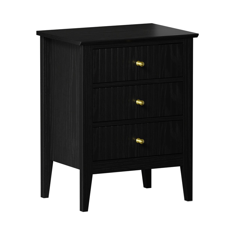 Oikiture Bedside Table 3 Drawers Side End Nightstand Black