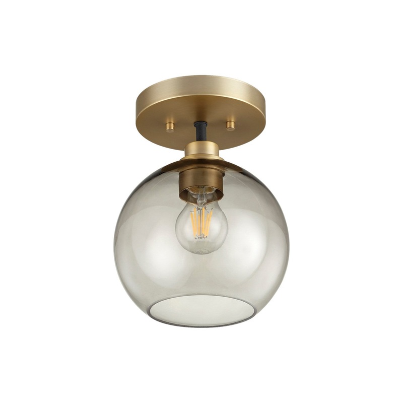 One Light Ceiling Mount from the Clarion Collection in Textured Black w/ Aged Brass Finish by Quorum